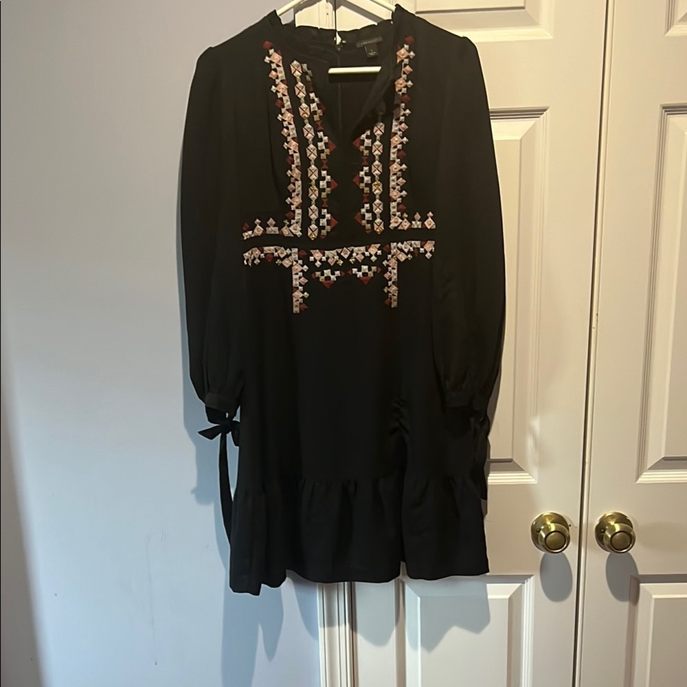 Ann Taylor Black and Pink Midi Sundress with Bishop Sleeves